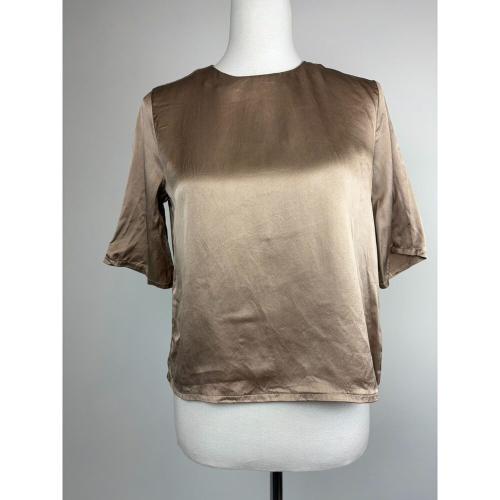 THXSILK 100% Mulberry Silk Blouse Size S Quiet Luxury Minimalist Classic Neutral